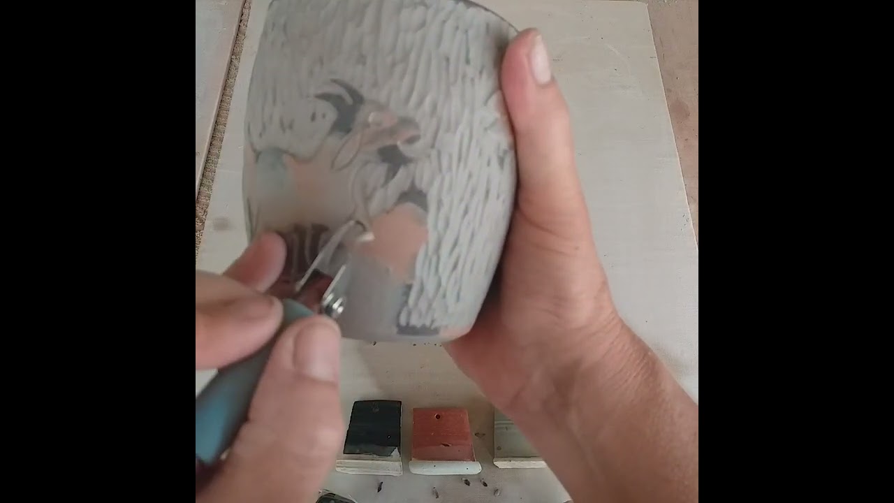 #shorts pottery carving, new sgraffito design!