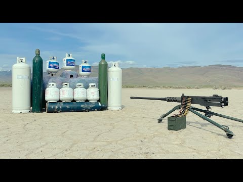50cal M2 vs 1000 Pounds of Propane and Oxygen Tanks