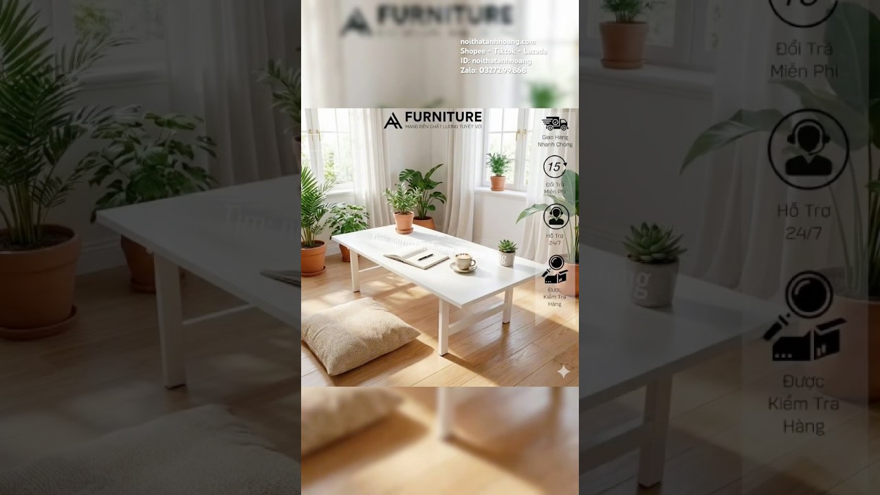 1 Bộ Bàn Ghế Ngồi Bệt Gấp Gọn Lắp Sẵn – Bàn Học Gỗ Ngồi Làm Việc & Ghế Tatami Cao Cấp | Nội Thất Anh Hoàng