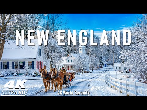 New England Winter 4K UHD ❄️ Snowy Villages, Frozen Lakes & Peaceful Countryside Roads