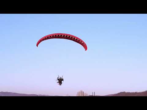 takeoff and landing with the paramotor at sunset