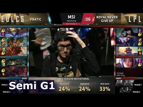 Fnatic vs Royal Never Give Up | Game 1 Semi Finals LoL MSI 2018 | FNC vs RNG G1