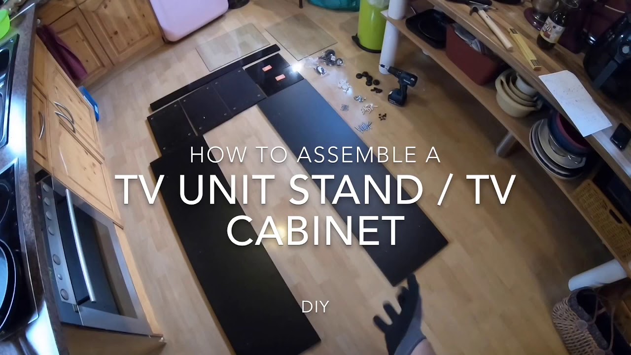 How to assemble a TV unit stand Carcass and front in Black High Gloss with LED lighting in Blue DIY