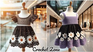 Crochet Baby dress design model. Crochet baby girl frock design ideas. #crochet #diy