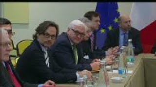 Kerry, Fabius and Steinmeier at Iran talks