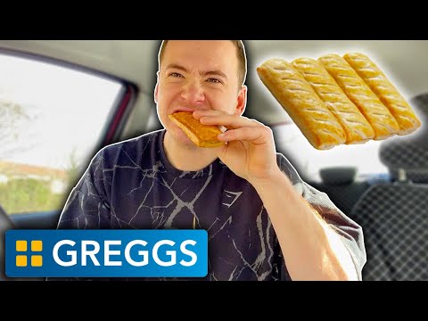 4 PACK OF GREGGS SAUSAGE ROLLS CHALLENGE!! (no drink)