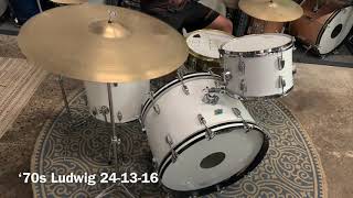 Video thumbnail for 1970s Ludwig White Cortex 14x24, 9x13, and 16x16 Drum Kit by Hawthorne Drum Shop