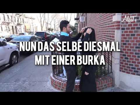 Frau läuft mit und ohne Burka durch die Stadt - Soziales Experiment