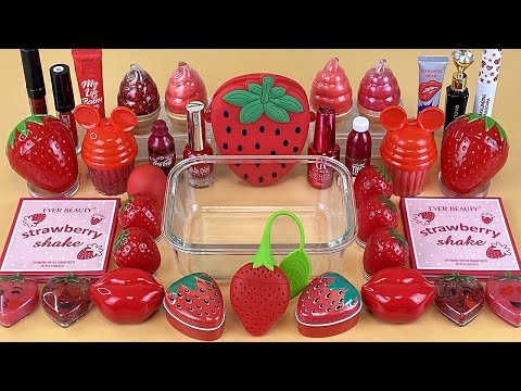 STRAWBERRY SLIME | Mixing makeup and glitter into Clear Slime | Satisfying Slime Videos 1080p