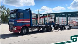Camion trasporto legname DAF XF 530 6x4 Holzaufbau Kran Palfinger M120L97 + rimorchio trasporto legname | Immagine 4 - Autoline