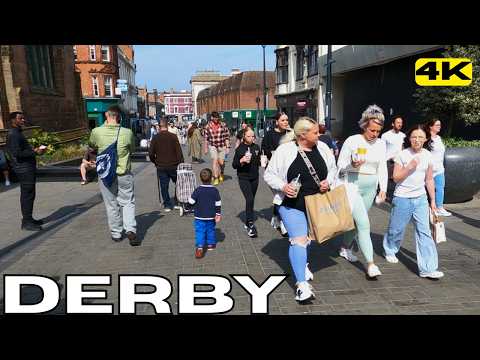 England DERBY Town Centre Walk Tour Derbyshire East Midlands United Kingdom UK 4k