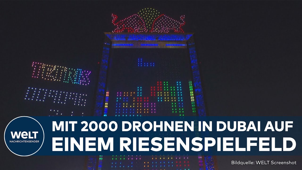 TETRIS IN DUBAI: Weltmeisterschaft mit 2000 Drohnen am "Dubai Frame" begeistert Zuschauer!