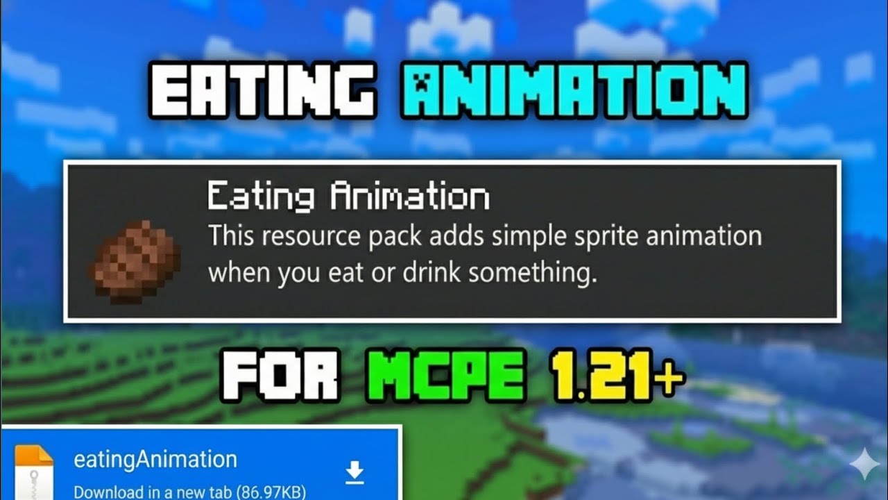 Eating Animation Mod for Minecraft PE 1.21+🍖 | Best Animated items Addon for MCPE!🔥