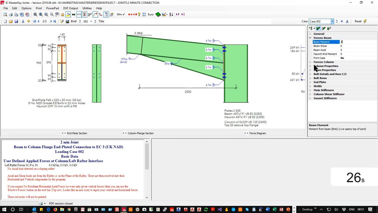 2-minutes Connection Design: Bolted moment end-plate beam-to-column connection