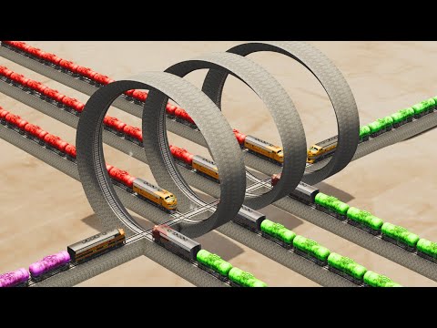 Impossible Triple Loop Rail Track Vs Multiple Train Crossing  -BeamNG.Drive