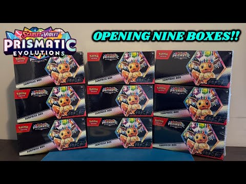 Opening NINE PRISMATIC EVOLUTIONS SURPRISE BOXES to try and pull EVERY PROMO CARD!!