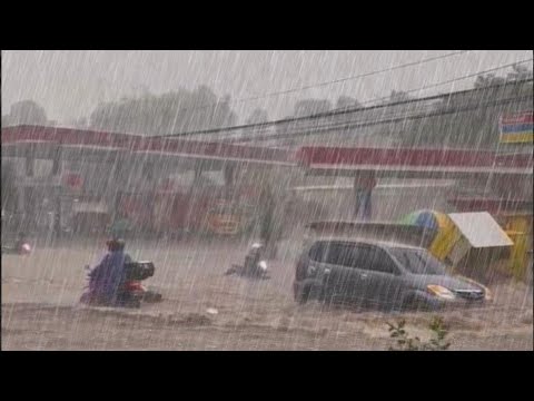 THE STORM RAGES OVER THE PEACEFUL VILLAGE