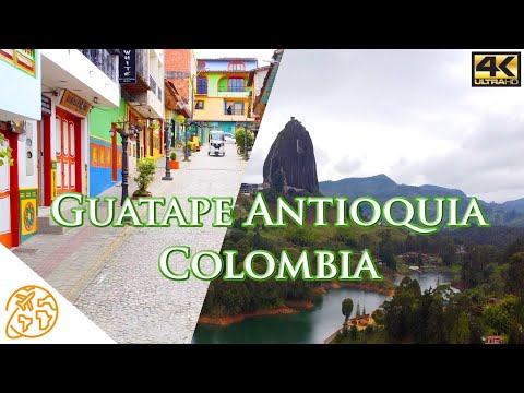 Guatape Antioquia Colômbia Excursão 4k Passeio a pé com drone pela cidade El Peñol