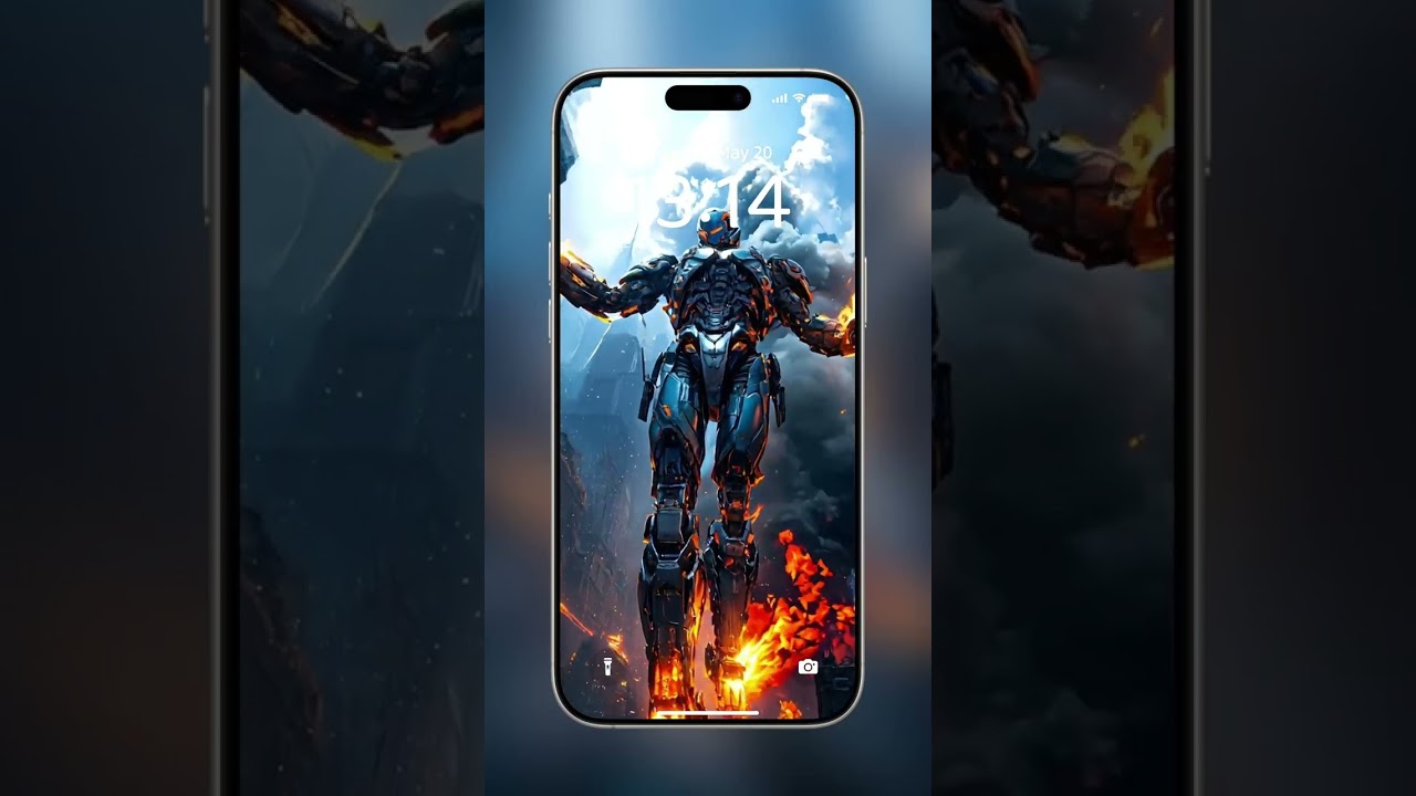 Dynamic wallpaper of a fiery mech in a war-torn city! 🔥🤖🏙️ #LiveWallpaper