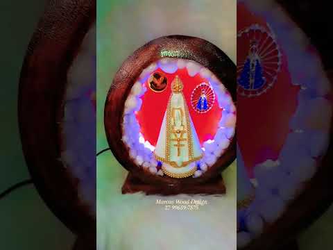 Santuário Rústico Nossa Senhora Aparecida Fundo em Resina Laranja e LED Branco - video
