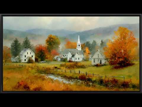 Impressionist autumn village | Dark frame tv screensaver | Black frame tv art | instrumental music