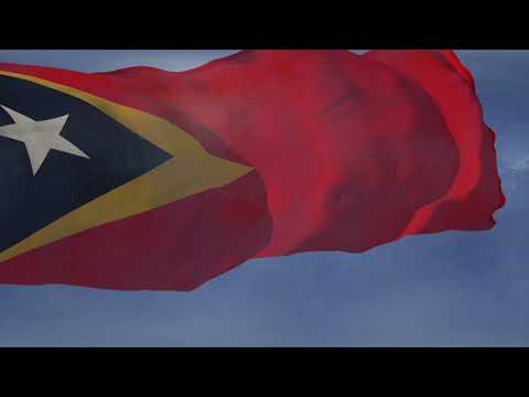 Waving flag and National Anthem of East Timor, "Pátria"