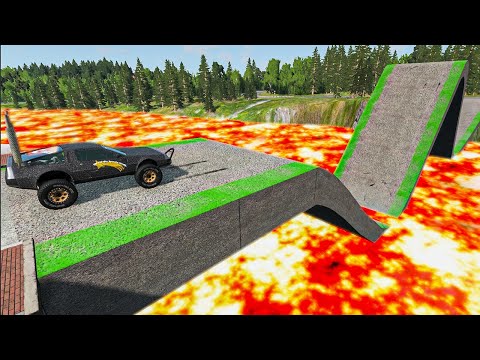 Impossible Wave Bridge Crossing Cars vs Lava Crosses Road - BeamNG drive