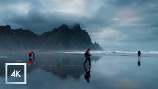 Cold Windy Walk Stokksnes Black Sand Beach, Iceland, 4K Wind and Ocean Sounds
