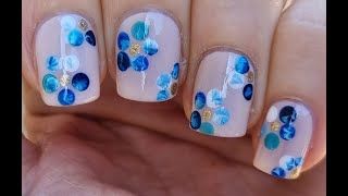Blue Marble FLOWERS NAIL ART | Easy Short NAILS Tutorial | At Home Manicure For Beginners