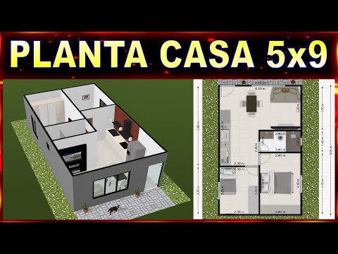 Planta Casa 5x9 - 45m² com 2 Quartos e Cozinha Americana