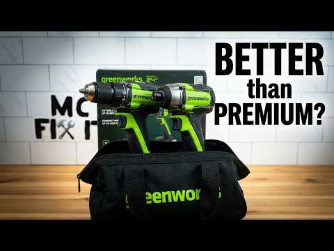 GREENWORKS 24V 1/2” Brushless Cordless Drill (400 In-lbs.) + 6.5” Circular Saw (4,800 RPM), (2) 2.0Ah (12,000mAh Power Bank) USB-C Batteries, Braided Cable, 65W Rapid Charger video review thumbnail