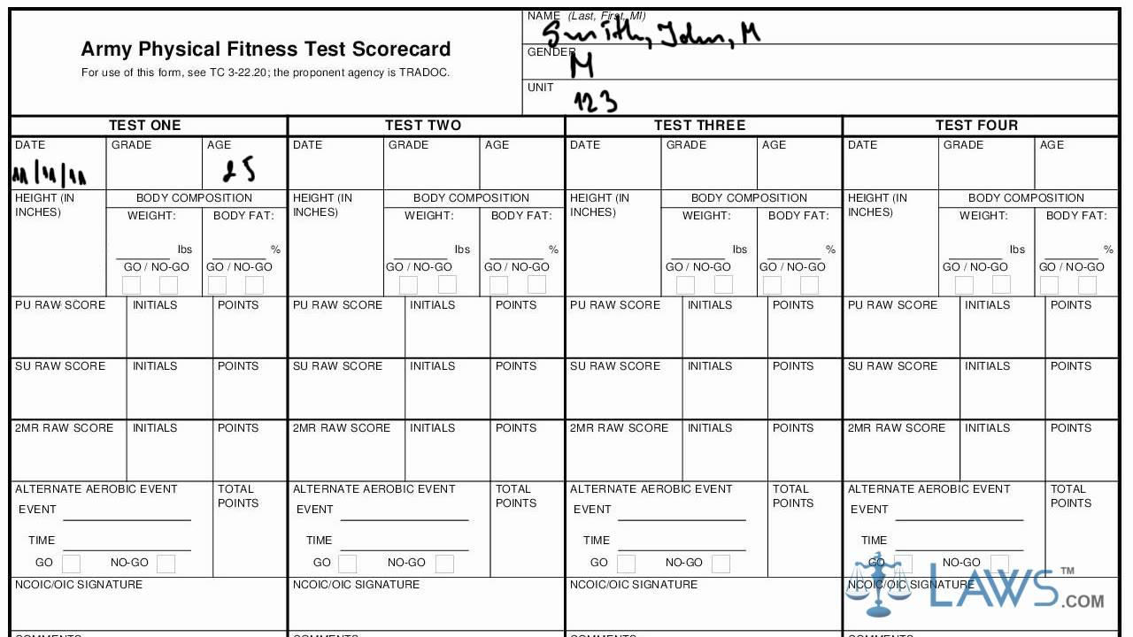 Learn How to Fill the DA form 705 Army Physical Fitness Test Scorecard