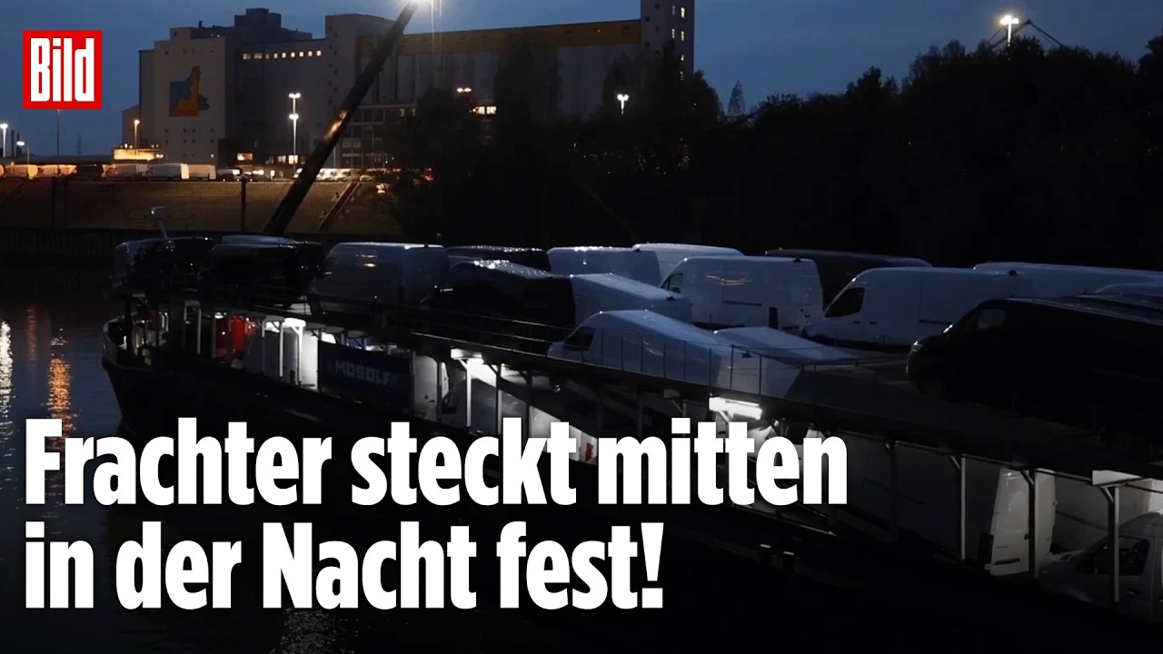 NIEDRIGWASSER IM RHEIN: Dürre weiterhin ein Problem für die Schifffahrt! Frachtschiff steckt fest!