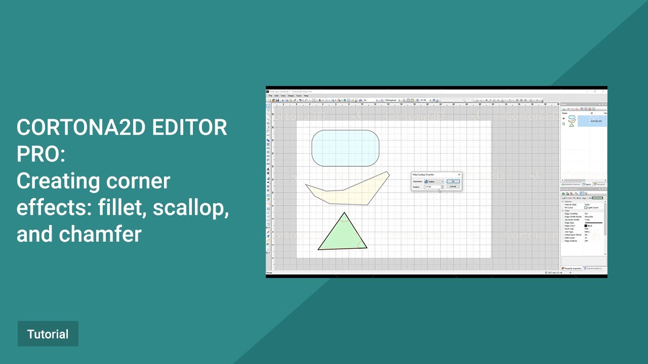 Cortona2D Editor Pro Tutorial. Creating corner effects: fillet, scallop, and chamfer.