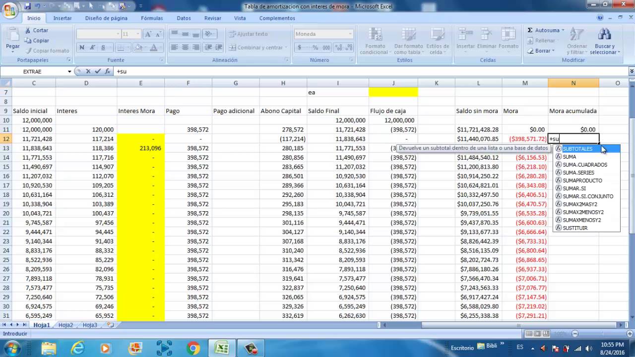 Tabla de Amortizacion con Intereses en Mora