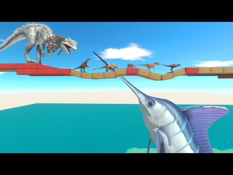 Unstable Bridge Challenge: Don't Fall Into the Giant Swordfish Pool - Dinosaurs Challenge