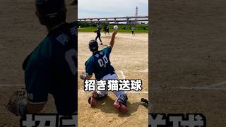 座り投げで2塁送球する招き猫キャッチャー #shorts