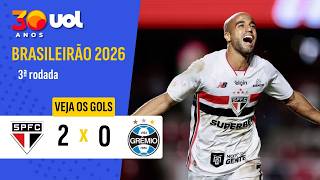 SÃO PAULO DOMINA O GRÊMIO E É LÍDER DO BRASILEIRÃO; VEJA OS GOLS DE LUCAS E CALLERI