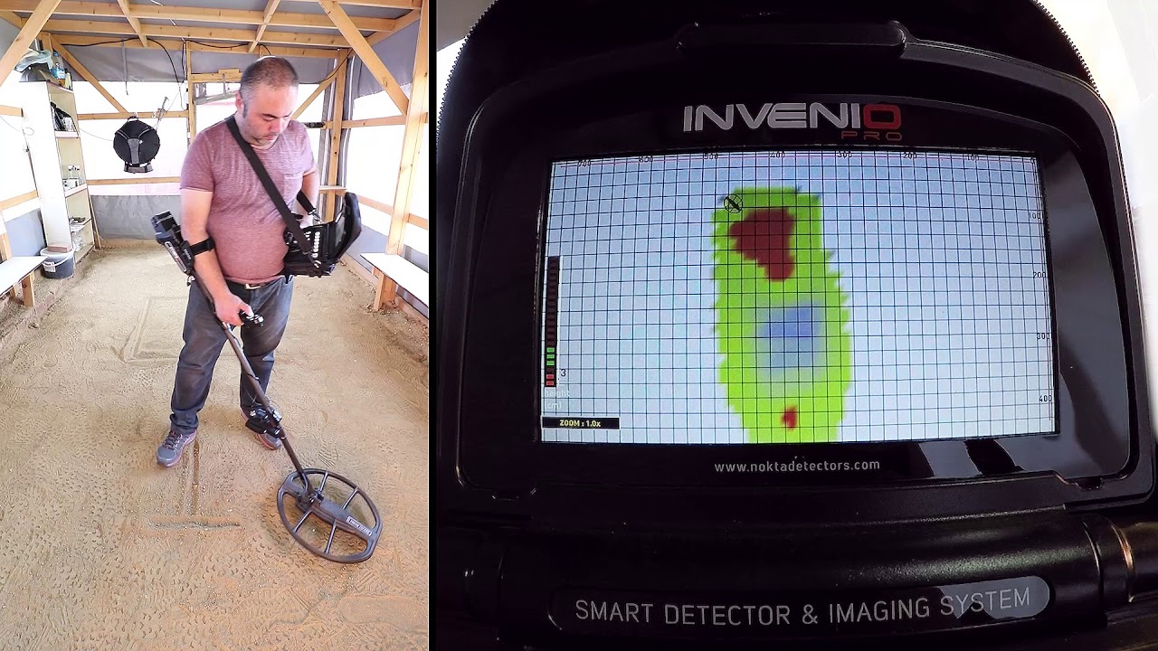 Nokta Invenio - Detection of a coin, cavity and letter ''T'' made of rebar