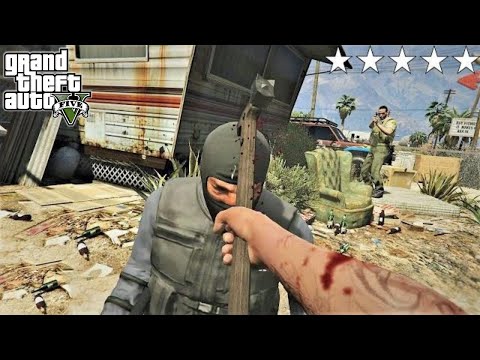 GTA 5 - Franklin's FIRST PERSON FIVE STAR COP BATTLE IN TREVOR'S TRAILER! (GTA V Funny Moments)