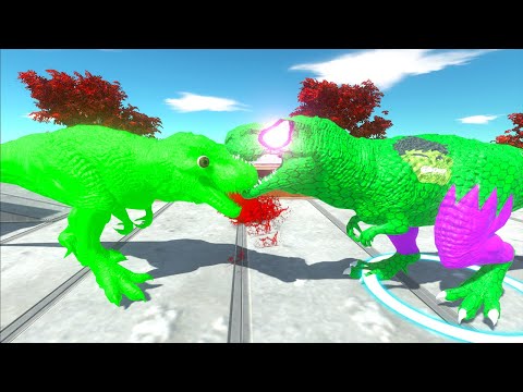HULK T-REX vs GREEN T-REX DEATH FALL - Animal Revolt Battle Simulator