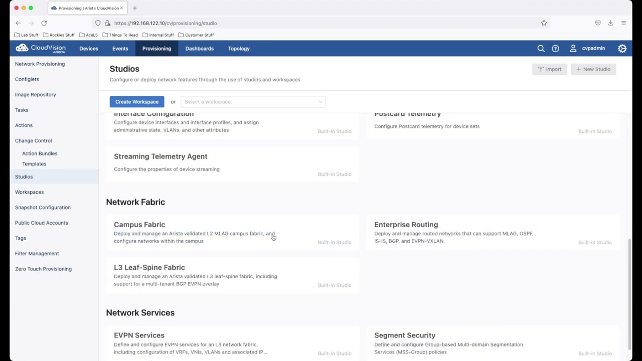 Arista Cloud vision Studios Configurations