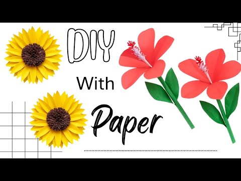 DIY Easy Paper Hibiscus & Sunflower With Paper | DIY Paper Flowers | DIY Paper Hibiscus | Diy Flower