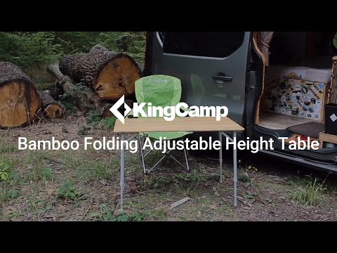Bamboo Adjustable Height Portable Compact Folding Table for Indoor Outdoor Picnic Backyard BBQ