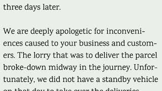 Apology letter for delivering the late orders/parcels/things/couriers. Letter apology late delivery