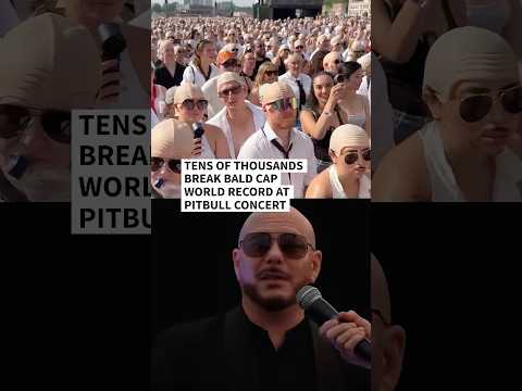 Video Thumbnail: Tens of thousands break bald cap world record at Pitbull concert