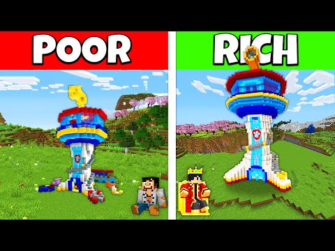 Minecraft Battle: POOR vs RICH - PAW PATROL TOWER Base House Build Challenge / Animation