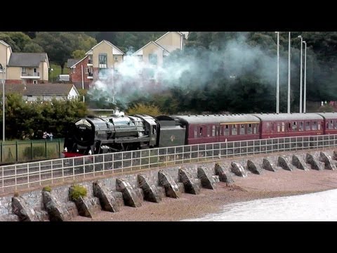 70013 and 34046 scream through Teignmouth 08/09/13