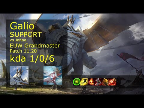 Galio Support vs Janna - EUW Grandmaster 1/0/6 Patch 11.20 Gameplay