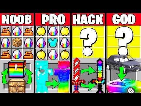 Minecraft Battle: RAINBOW UPGRADE CRAFTING CHALLENGE - NOOB vs PRO vs HACKER vs GOD Funny Animation